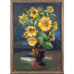 Sunflowers in a brown vase