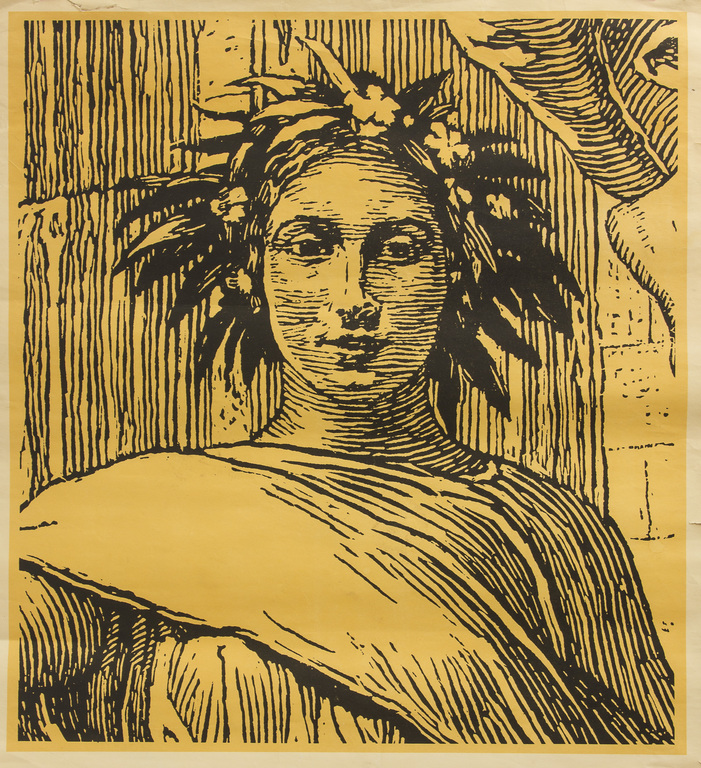 Woman with olive leaf wreath on head