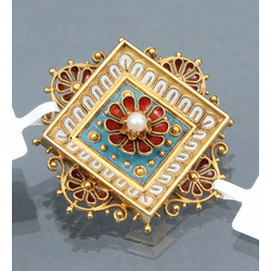 Gold brooch with pearl, enamel