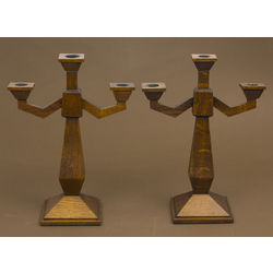 Art deco style wooden candlestick 2 pcs.