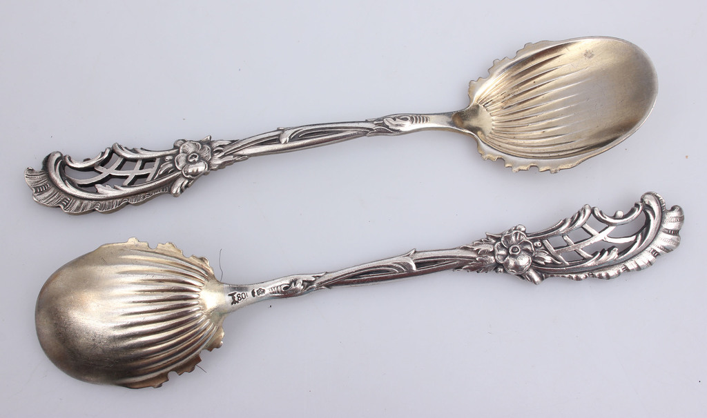 Art Nouveau silver dessert set - 6 spoons, 6 forks, 6 knives, 1 snack fork (2 original boxes)