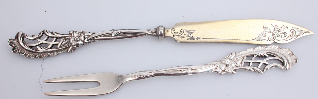 Art Nouveau silver dessert set - 6 spoons, 6 forks, 6 knives, 1 snack fork (2 original boxes)