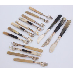 Art deco style Silver dessert set - 12 forks, 3 other serving items