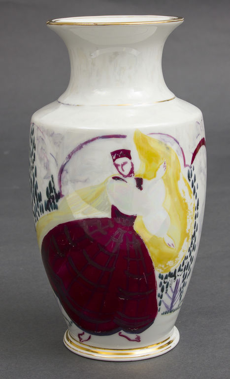 Porcelain vase with a girl in national costume
