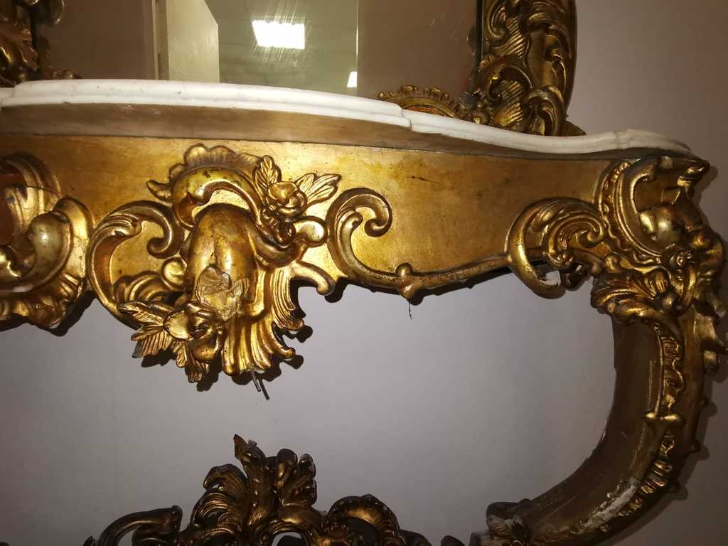 Mirror with marble table