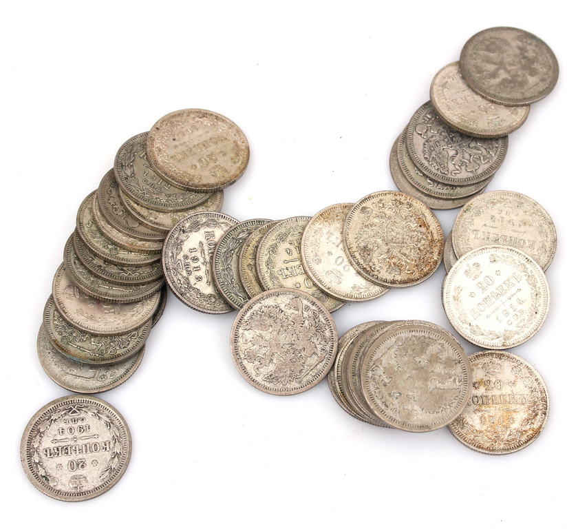 Серебряные монеты 20 копеек (40 штук)