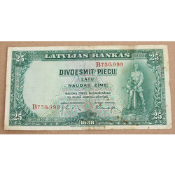 Банкнота двадцать пять латов, 1938 г.