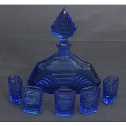 Set of colored glass - decanter and 5 glasses