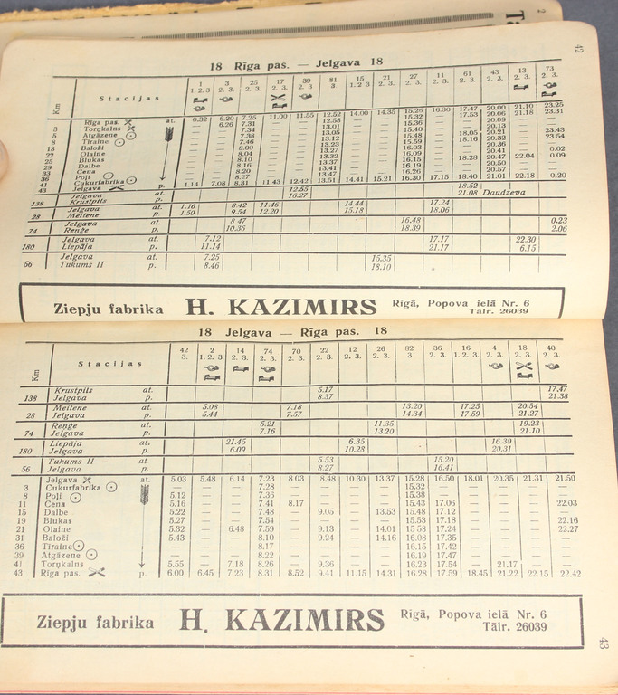  1936.g. vasaras vilcienu, autobusu, tramvaju un kuģu līniju saraksts no 15.V. līdz 15.X. 1936.g.