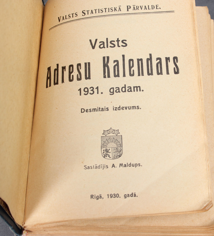 State address calendar for 1931