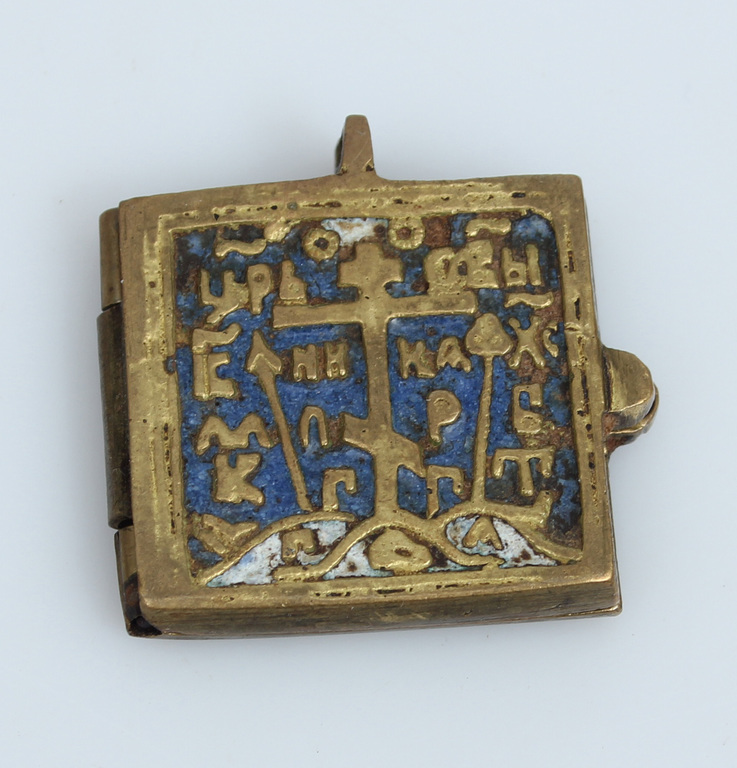 бронзовая икона с эмалями(можно открыть)