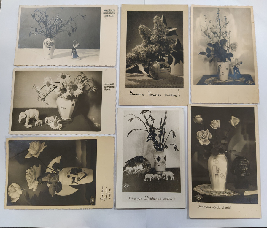 Postcards with porcelain vases and figurines 7 pcs.