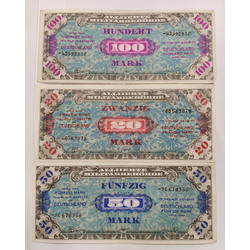 Vācijas markas banknotes 1944 - 20, 50, 100