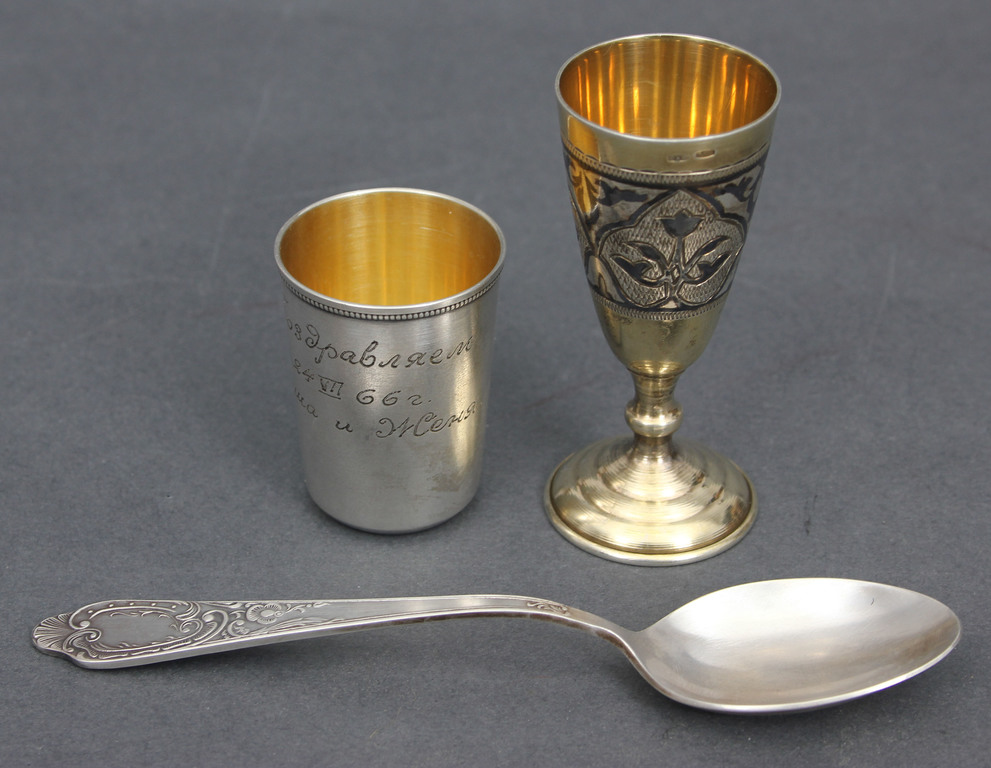 Silver cups 2 pcs. and a silver spoon