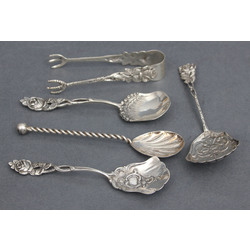 Silver dessert cutlery set - 4 spoons and tongs