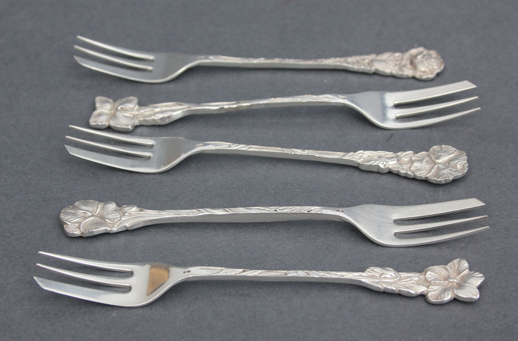 Silver Art Nouveau dessert fork set - 5 pieces 