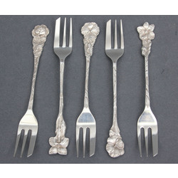 Silver Art Nouveau dessert fork set - 5 pieces 