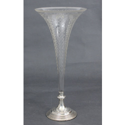 Engraved glass vase with silver finish