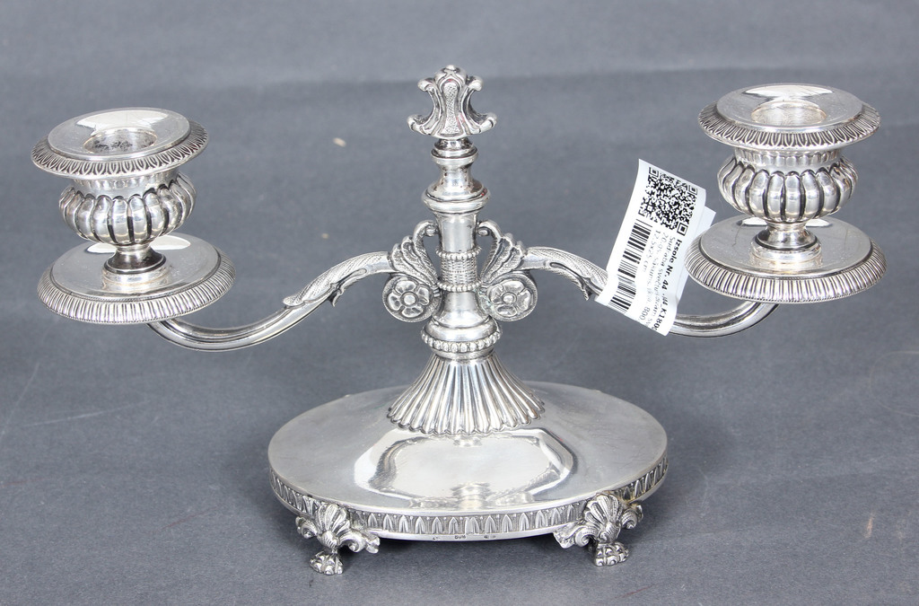 Silver candle holder for two candles