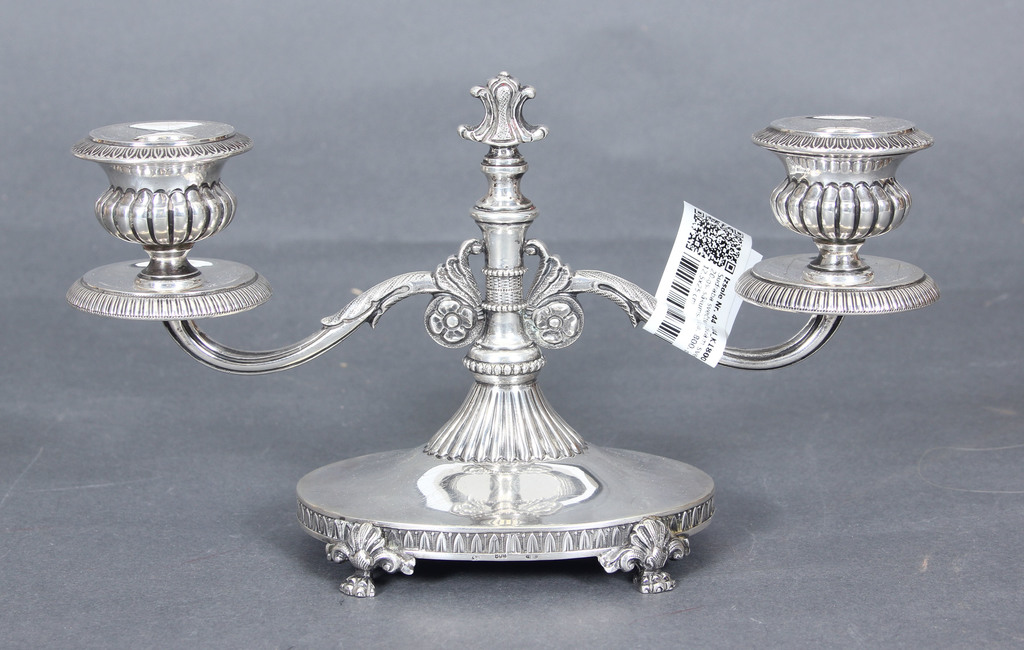 Silver candle holder for two candles