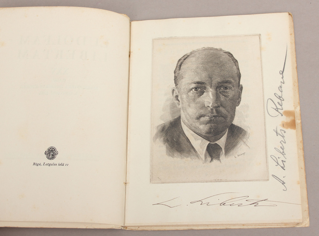 Ludolfam Libertam XXV gadu mākslinieka darbības atcerē 1. oktobrī 1938, ar dažādu mākslinieku parakstiem