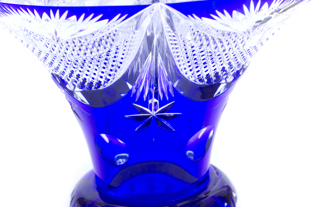 Хрустальная ваза для фруктами с голубым травлением