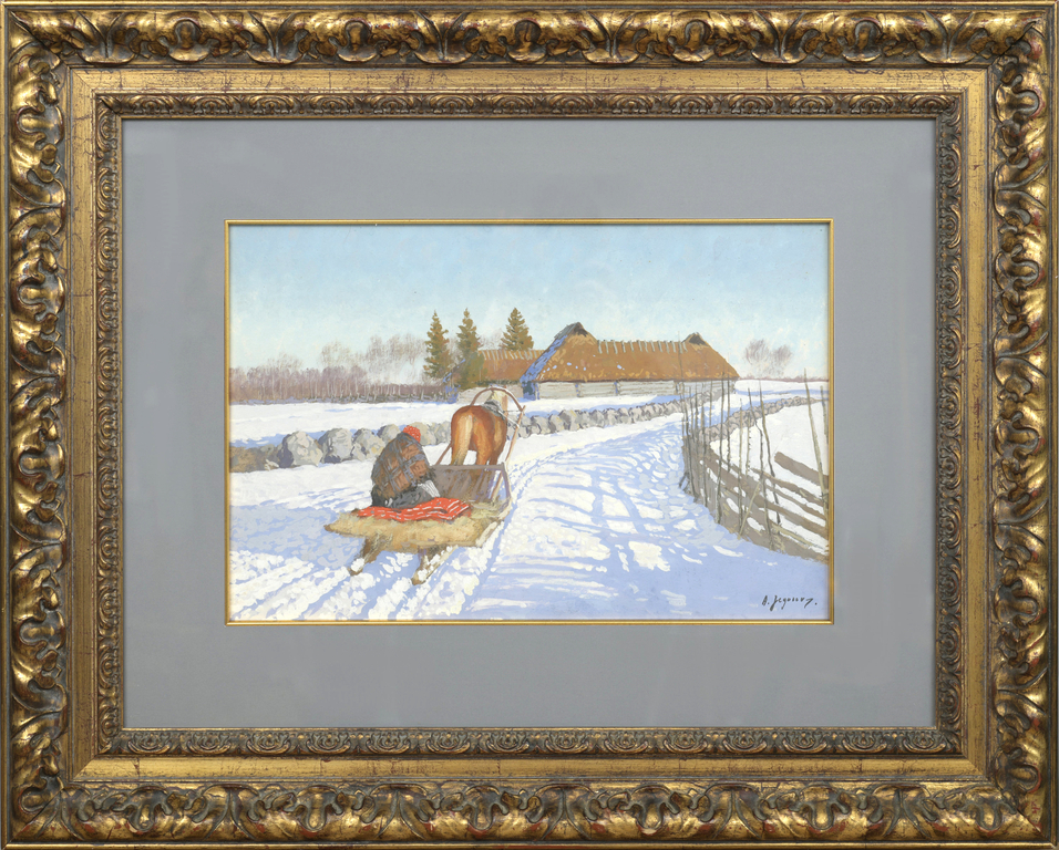 Winter landscape with sleigh