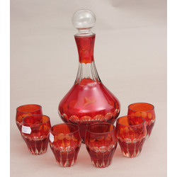 Red glass set - decanter, 6 glasses