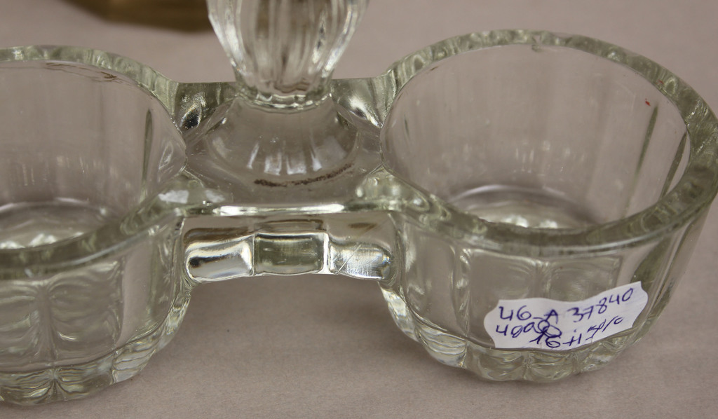 Set of glassware - decanter, sweets bowl, spice bowl, ashtray, cup with lid
