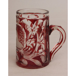 Red glass cup with engraving