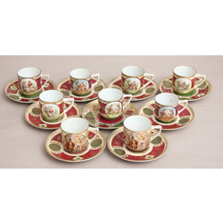 Porcelain set - 9 cups with saucers and 3 cake plates