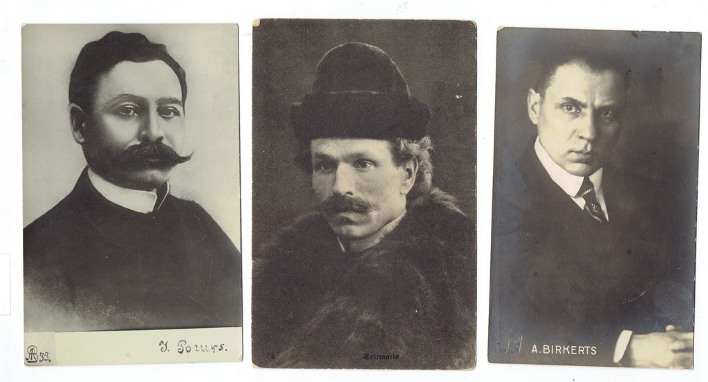 3 postcards - Antons Birkerts, Zeltmatis, Jānis Poruks