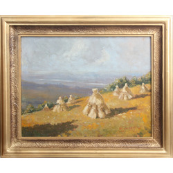 Landscape with hay stacks