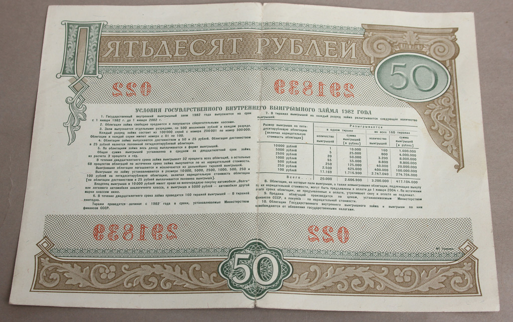 6 banknotes - 50 rubles (1 piece), 25 rubles (5 pieces)