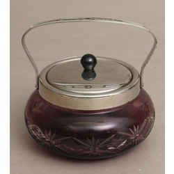 Colored glass sugar bowl with metal finish