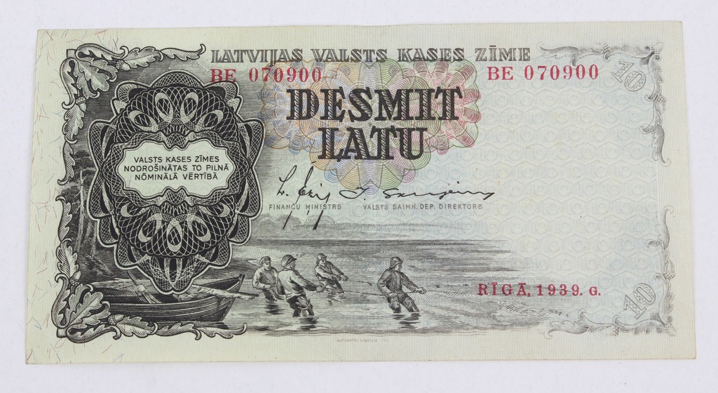 Ten lats banknote, 1939