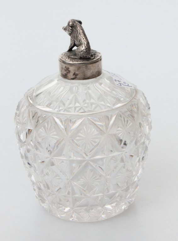 Crystal perfume bottle with silver finish 