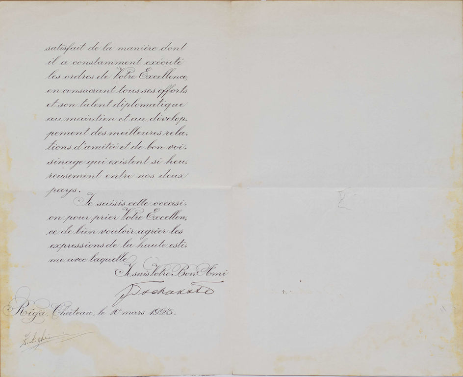 Letter from the First President of the Republic of Latvia Jānis Čakste to the Second President of the Republic of Lithuania Aleksandrs Stulginskis