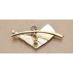 Art Nouveau Silver brooch with citrine, tourmaline, amethyst and zirconia