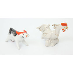 Couple of porcelain figurines 2 pcs - cow and rooster