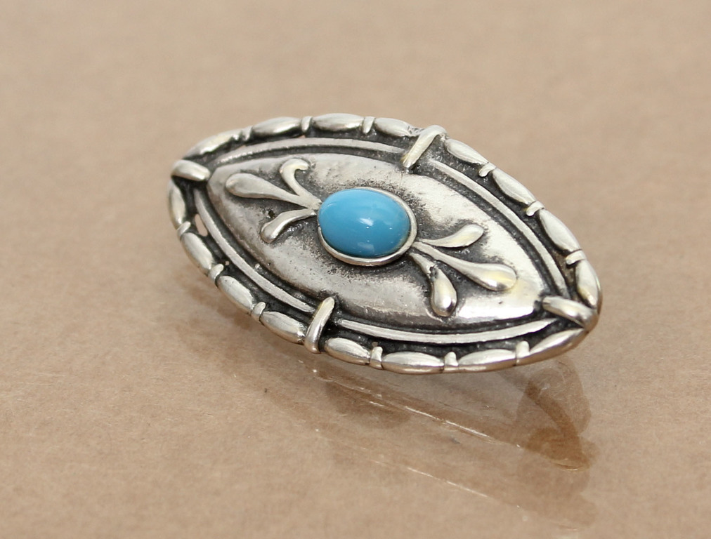 Art Nouveau silver brooch with turquoise
