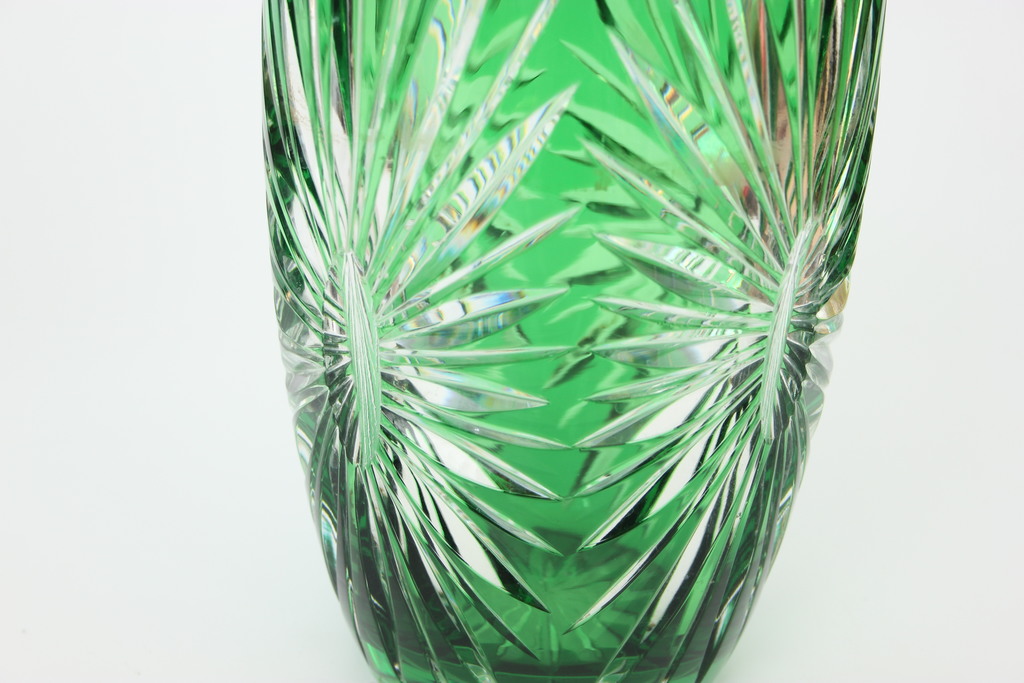 Green crystal glass vase
