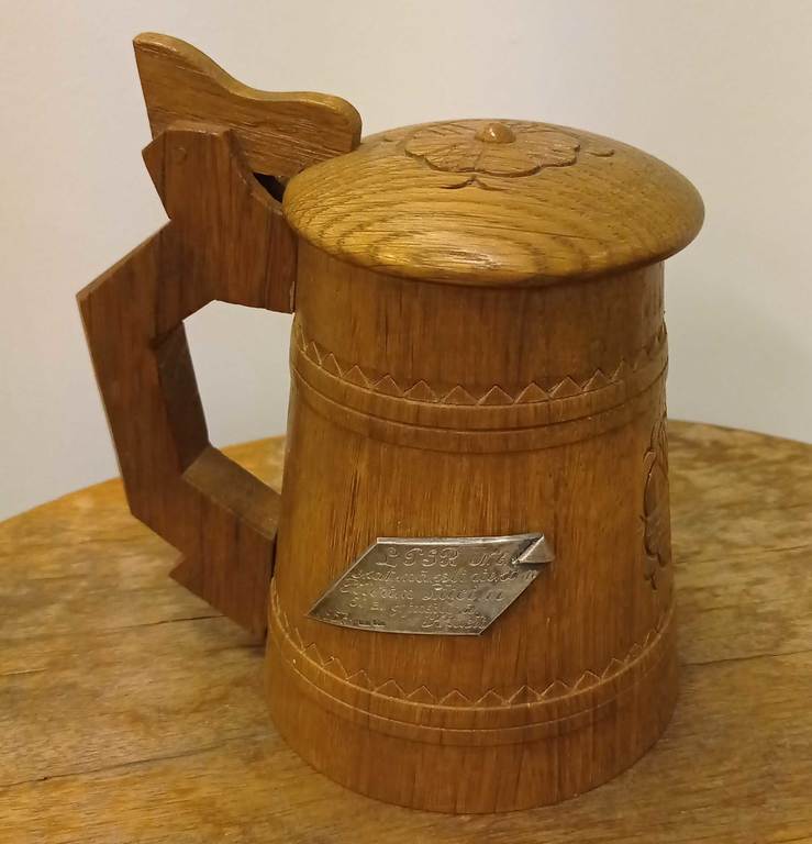 Wooden beer cup with silver finish