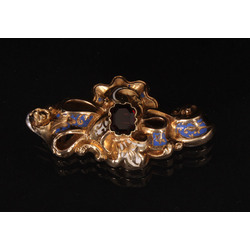 Gold brooch with enamel and garnet