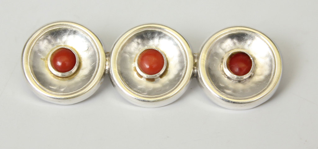 Art Nouveau silver brooch with red coral