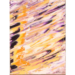 Abstrakta kompozīcija ar horizontālām līnijām (oranžs, violets, balts)