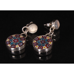 Silver earrings with Venetian glass, moonstones