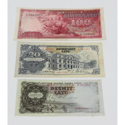 3 banknotes - 100 lats, 20 lats, 10 lats