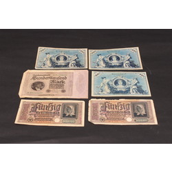 Banknotes of the German Empire (Reichsmarks).