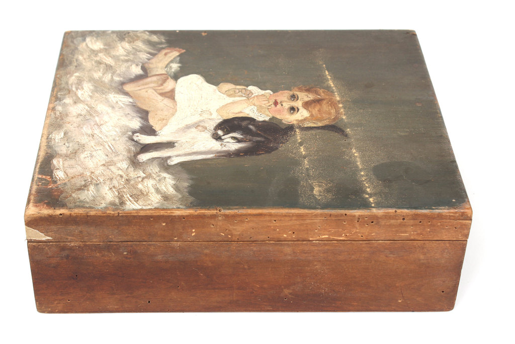 Painted birch wooden chest 